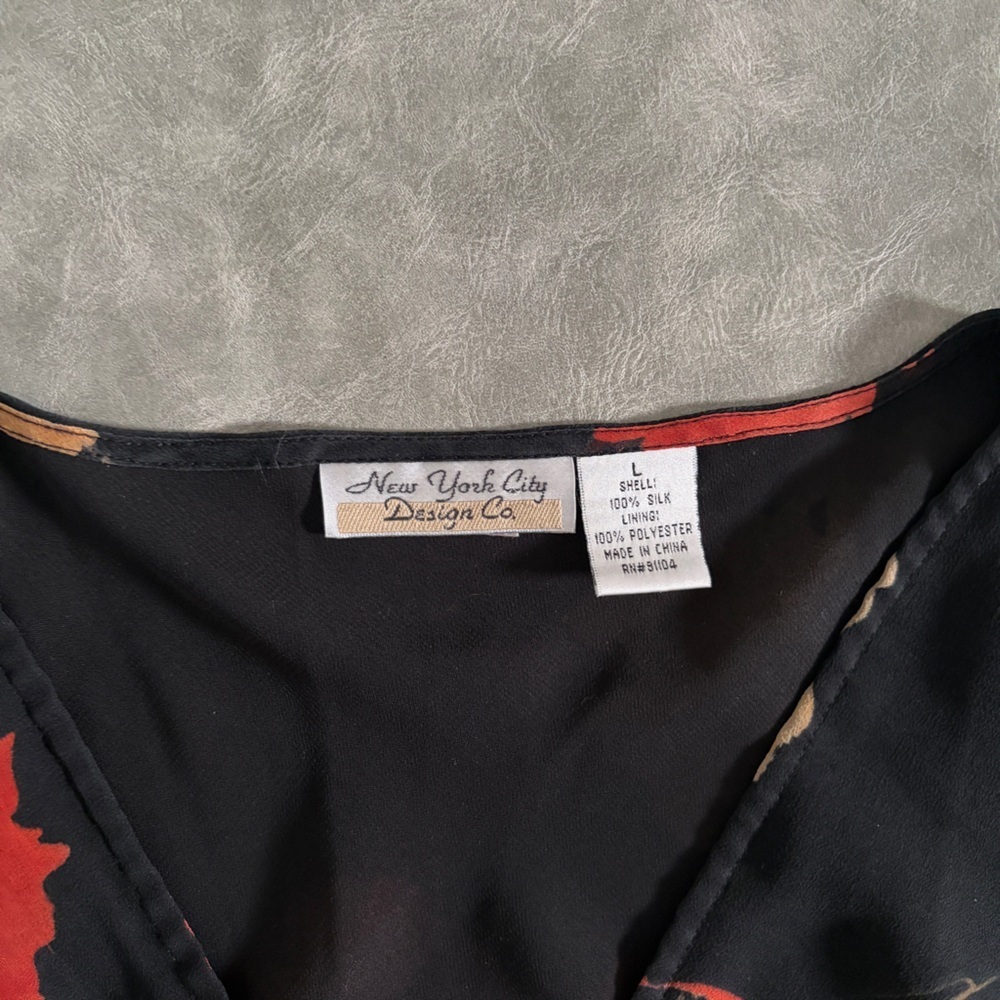 Vintage 100% silk black floral whimsigoth mesh long sleeve top - Picture 8 of 12